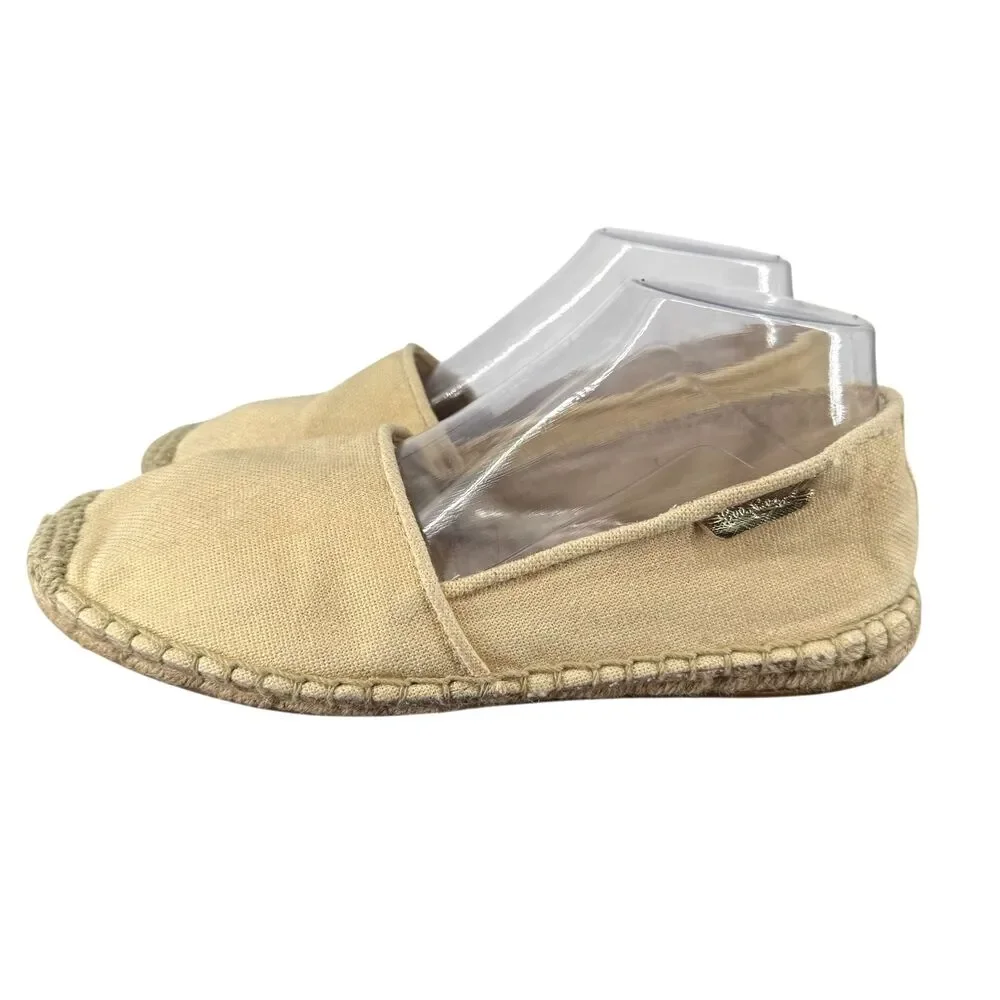 Lilly Pulitzer Lia Espadrille Flats 10 Beige Gold Canvas Slip On Round Toe Jute